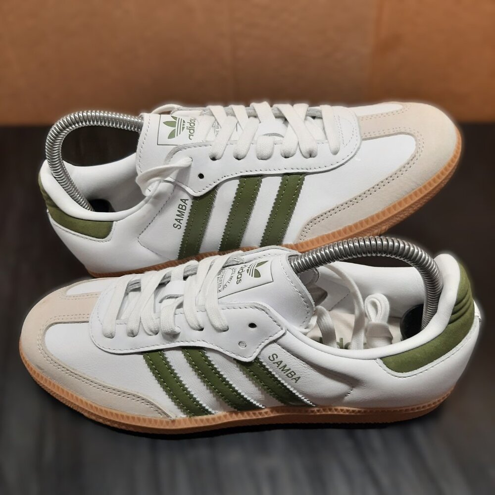 Adidas SAMBA OG White/Olive Green Tan Gum Sole Sneaker JS1352 Women's Size 7.5 - Picture 6 of 16